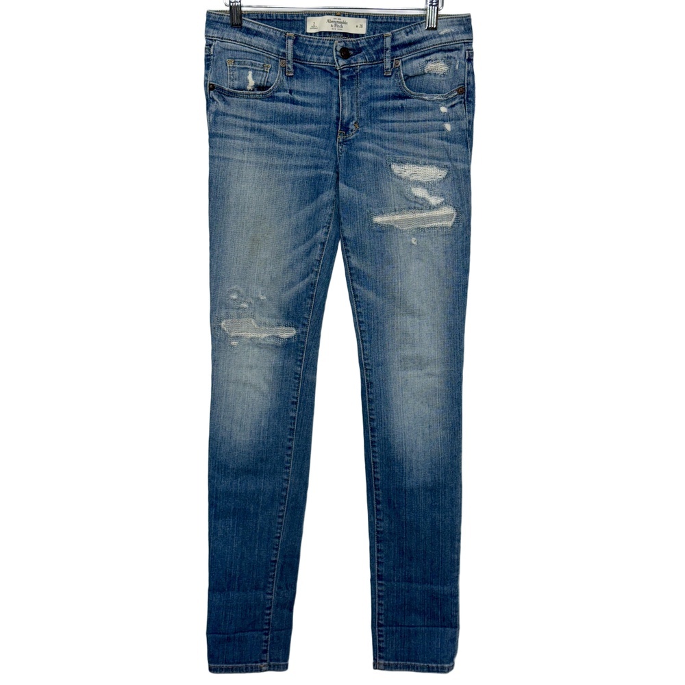 NEW Abercrombie & Fitch Blue Denim Distressed Mid Rise Skinny Jeans Size 26 2